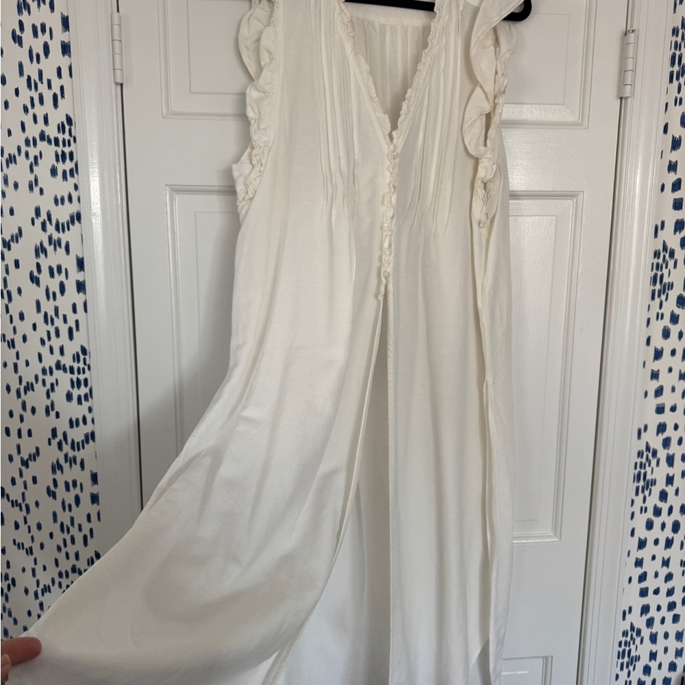 Anthropologie Cream Ruffled V-Neck maxi dress/ coverup - Picture 2 of 6